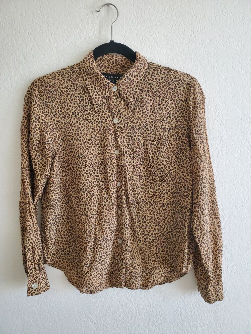 Vintage Spenser Jeremy Petites 100% Silk leopard print blouse